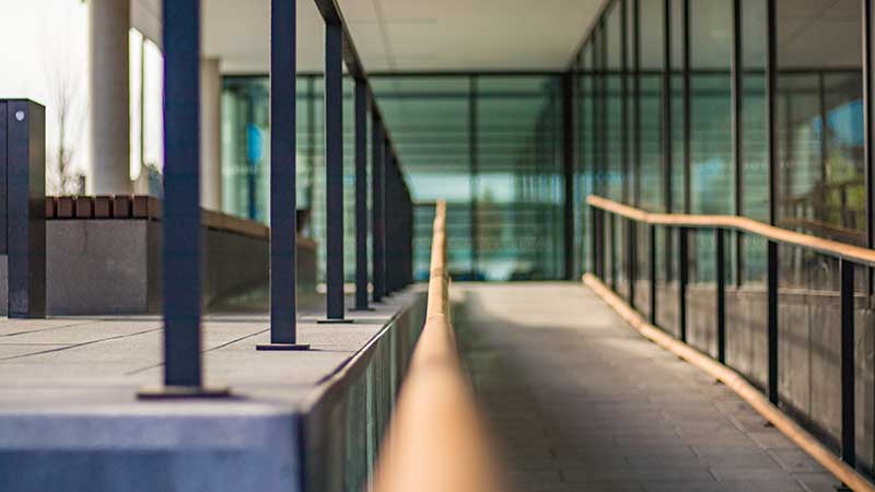 Stairless access to the raised front platform of and main entry to the B CUBE